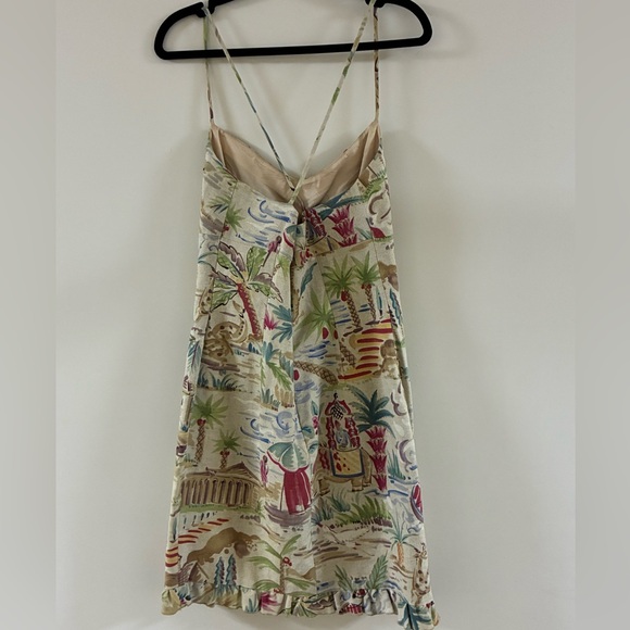 VintageMaggy London Safari Mini Dress Cotton Ruffle Hem Crisscross Back Size 10 - Picture 6 of 11
